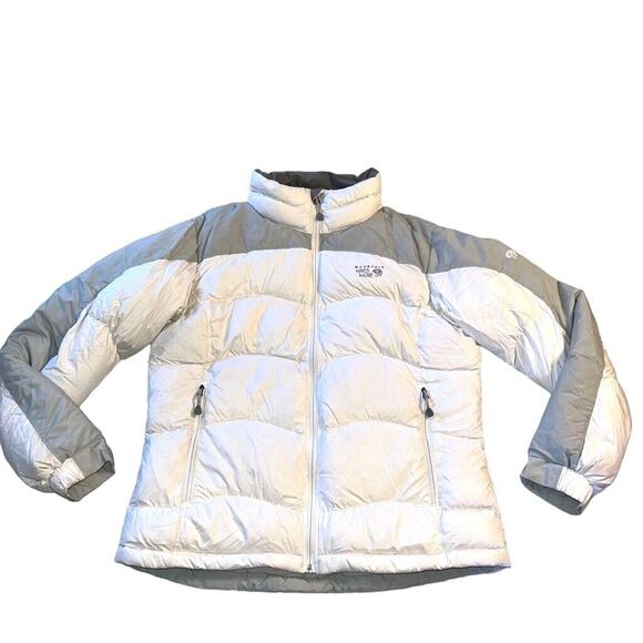 Mountain Hardwear Womens Puffer Jacket Down Winter Coat Outdoor White Gray Large - Picture 1 of 16